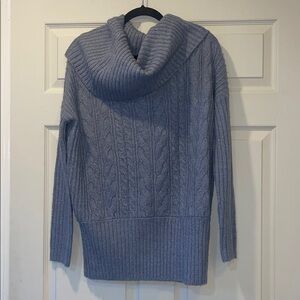 Shyanne Light Gray/Blue Cable Knit Cowl Neck Sweater